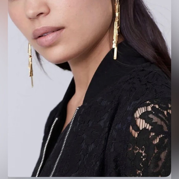 Diane von Furstenberg Kennadie Bomber Jacket Black Lace Over Navy - Picture 4 of 10